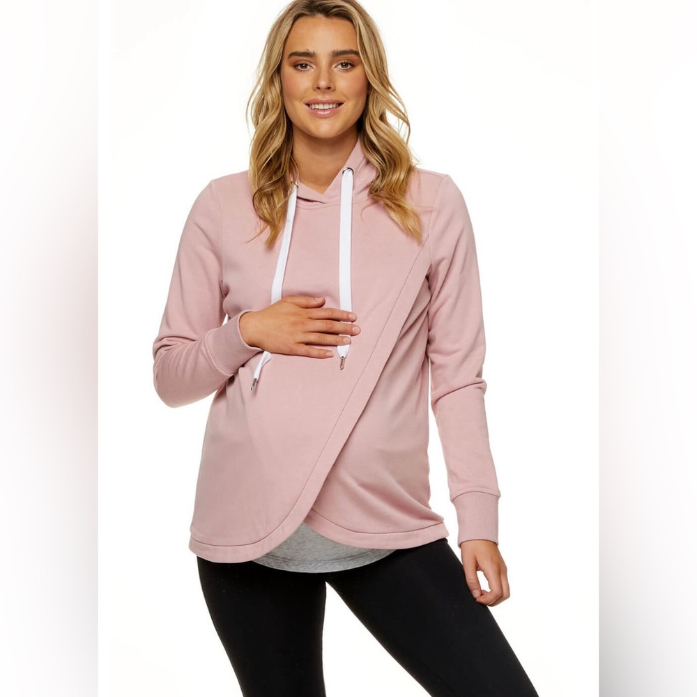 BAE THE LABEL It Takes Two Cross Front Hoodie Pink Size M Maternity Nursing Mom